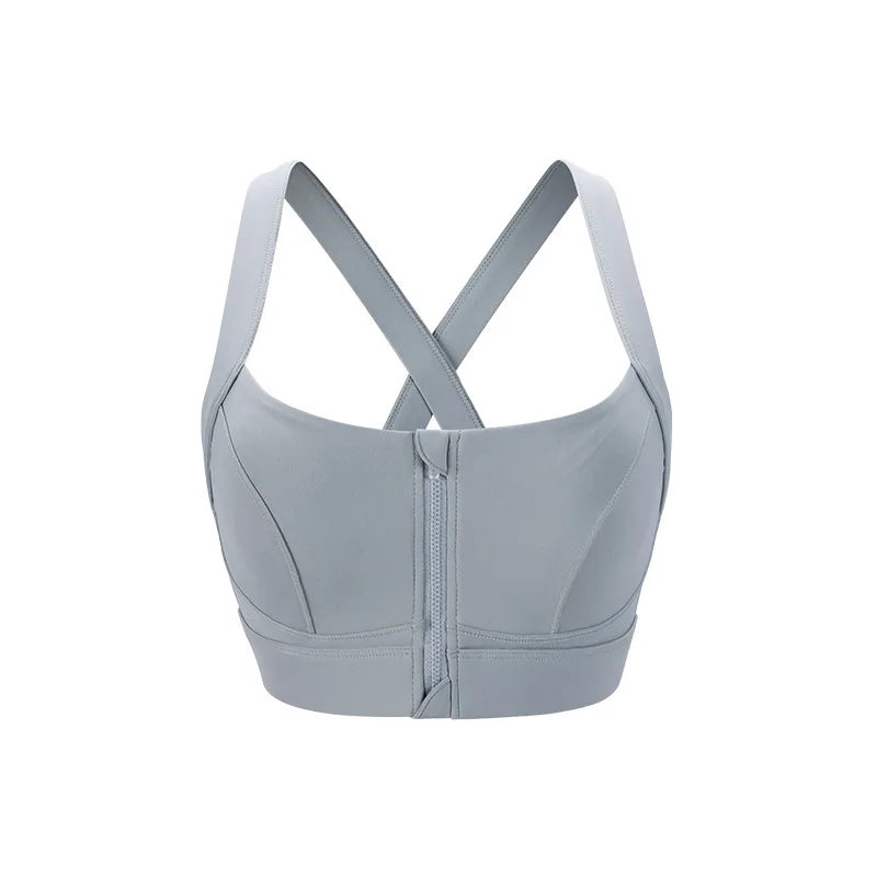 Women Sports Bras Tights Crop Top Yoga Vest Front Zip Plus Size Adjustable  Strap